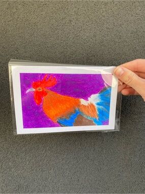 Red jungle Fowl oil pastel art print 5x7